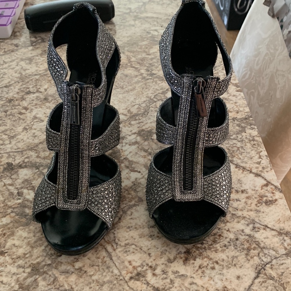 Michael Kors Glitter Heels Black and Silver